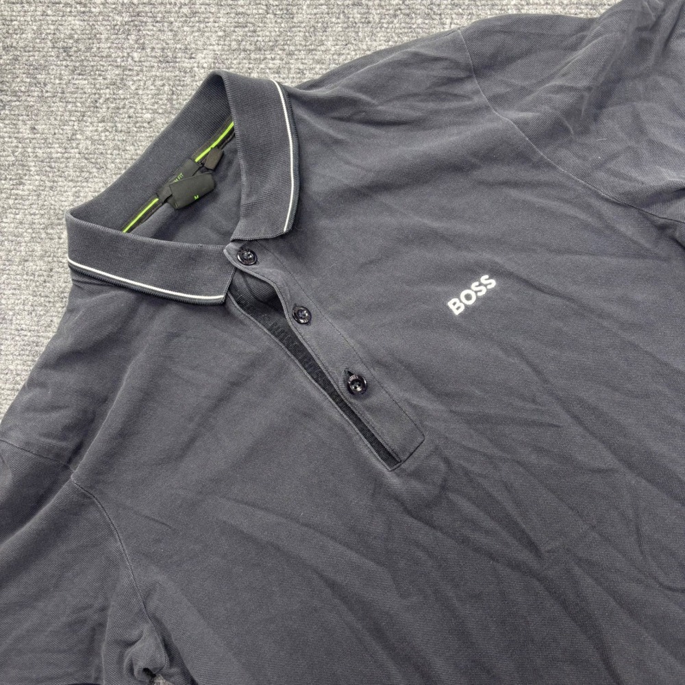 BOSS Hugo Boss Polo Shirt Size Medium Black Slim Fit Pique Cotton Men's